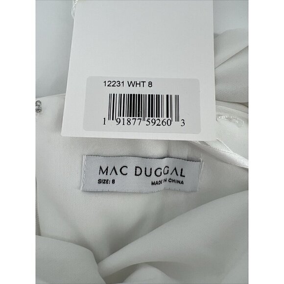 Mac Duggal Womens Sz 8 White Beaded Cuff Drop Shoulder Faux Wrap Gown Dress New - Picture 12 of 13